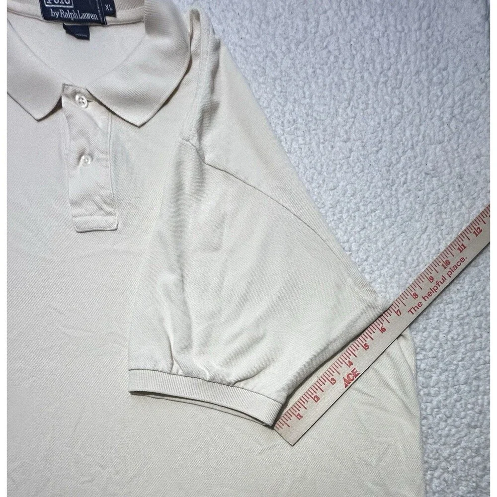 Polo Ralph Lauren Men Shirt Size XL Cream Ivory Cotton Short Sleeve Polo Top